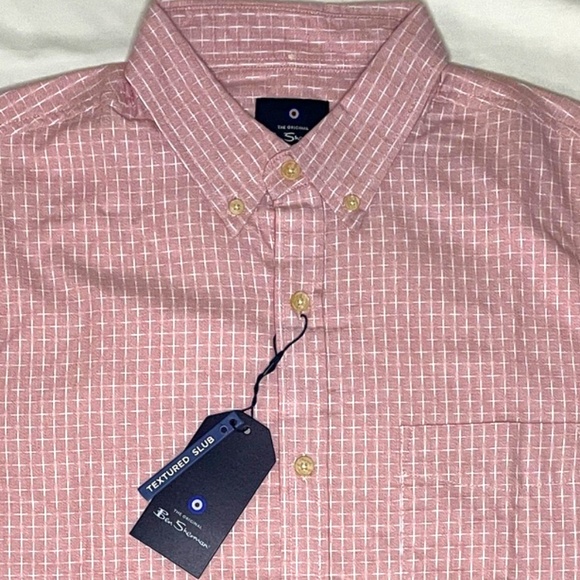 Ben Sherman Pink Short Sleeve Shirt Textured Slub Medium - Picture 1 of 10
